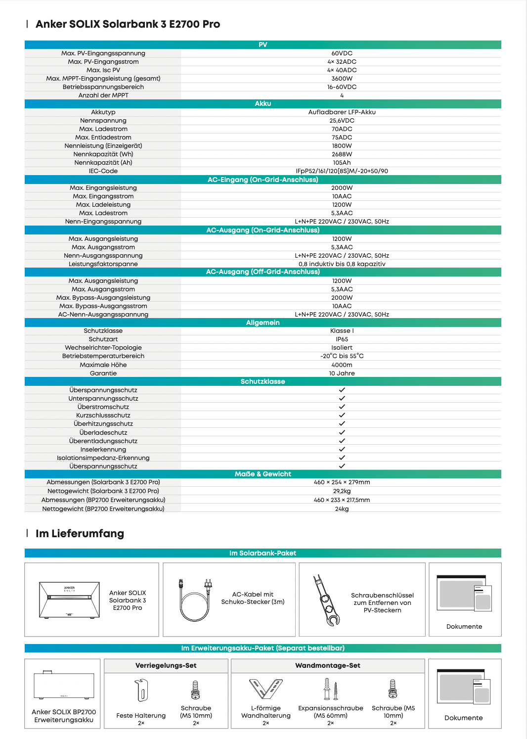 Balkonkraftwerk mit Speicher Anker SOLIX Solarbank 3 E2700 Pro | 800W / 1,8kWp