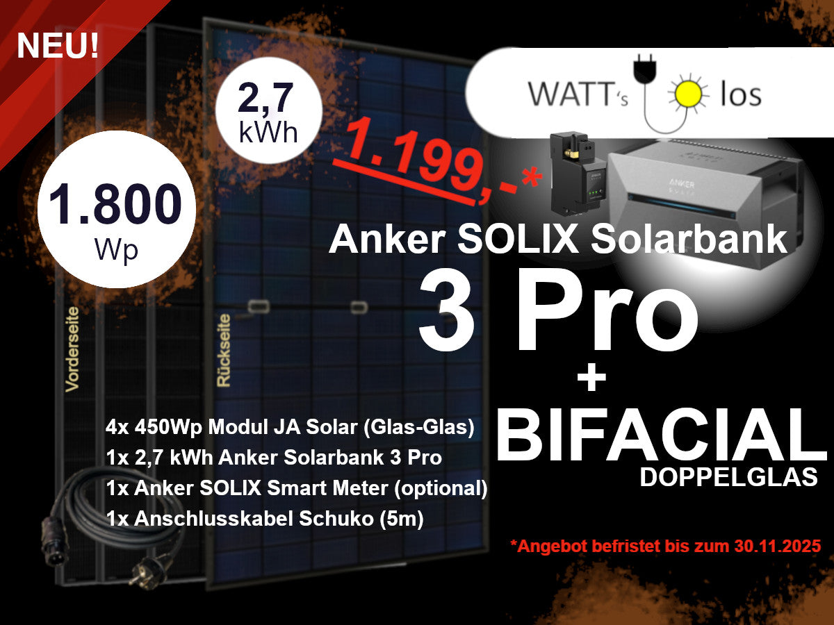 Balkonkraftwerk mit Speicher Anker SOLIX Solarbank 3 E2700 Pro | 800W / 1,8kWp